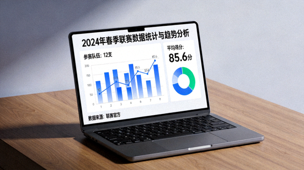 笔记本电脑屏幕上展示的赛事数据统计与趋势图表